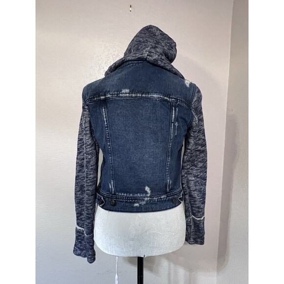 Free People Jean Jacket Hoodie Casual Grunge Cotton Fall Indie Distressed XS - Picture 6 of 9